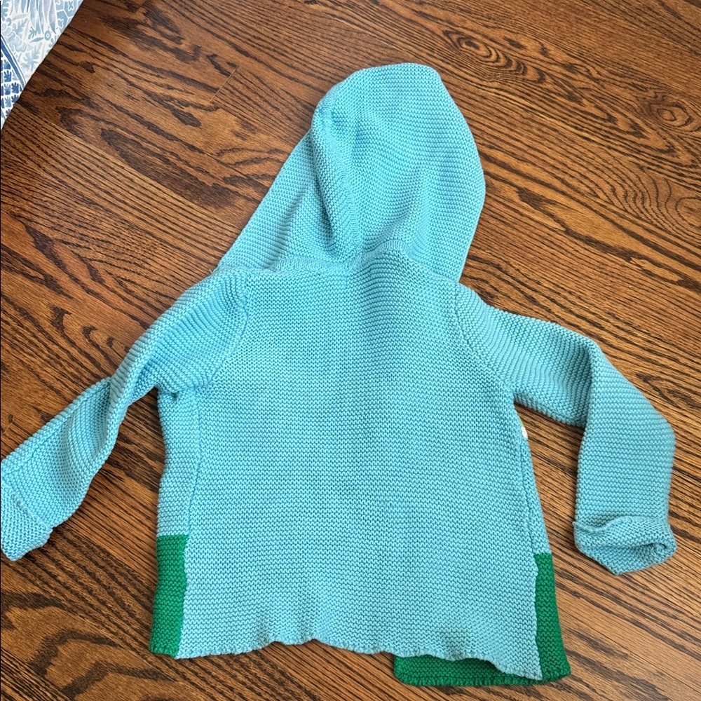 Baby Boden Blue Knit Hooded Cardigan jacket with spring animal farm embroidery - Picture 8 of 8
